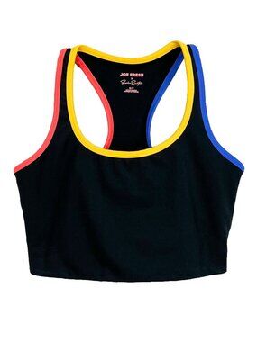 Joe Fresh x Sasha Exeter Colour Block Sports Bra Black Yellow Red Blue Small Y2K